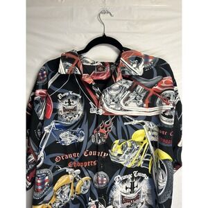 Vintage Orange County Choppers‎ Shirt Men's Large All Over Print Black Button Up